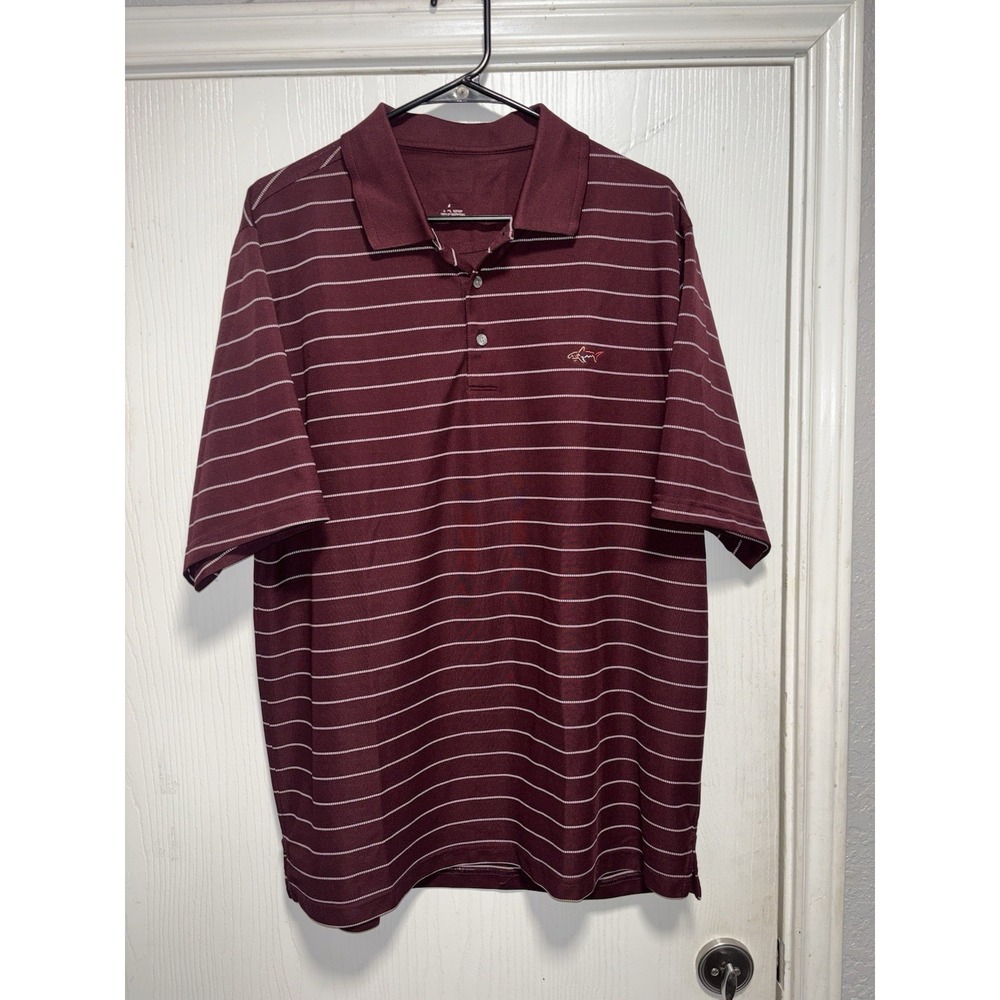 Greg Norman Polo‎ Shirt Men's XLarge Burgundy Striped Golf Preppy